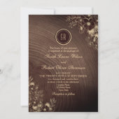 Donker Houten Monogram Foto QR Bruiloft Kaart (Voorkant)
