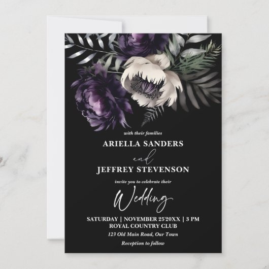 Donker humeurig boho elegant alles in één bruiloft kaart (Voorkant)