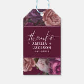 Donker humeurig bordeaux & paarse bloemenbruilofts cadeaulabel (Voorkant)