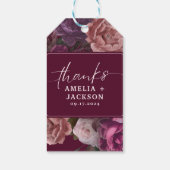 Donker humeurig bordeaux & paarse bloemenbruilofts cadeaulabel (Achterkant)