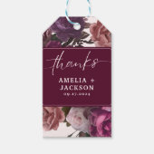 Donker humeurig bordeaux & paarse bloemenbruilofts cadeaulabel (Voorkant)