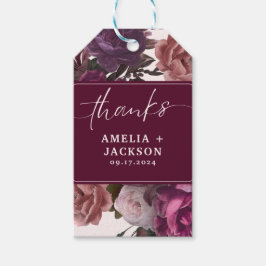 Donker humeurig bordeaux & paarse bloemenbruilofts cadeaulabel