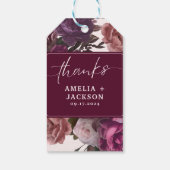 Donker humeurig bordeaux & paarse bloemenbruilofts cadeaulabel (Achterkant)