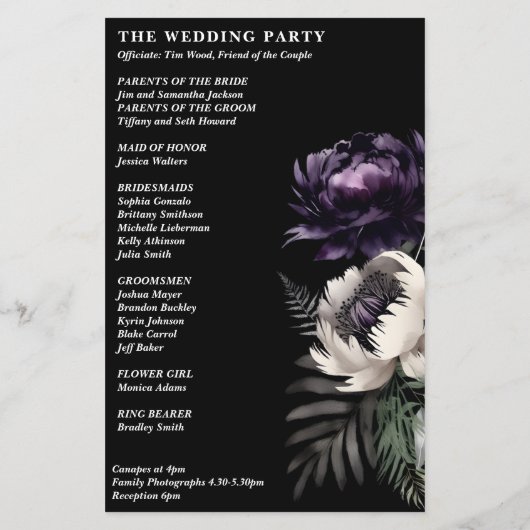 Donker humeurig elegant trouwprogramma (Achterkant)