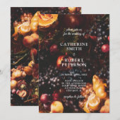 Donker humeurig elegante bordeaux fruit bruiloft kaart (Voorkant / Achterkant)