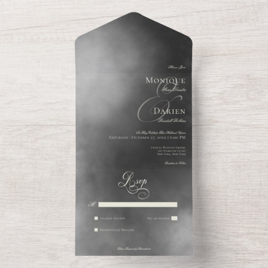 Donker humeurig middernacht zwart mist geen diner  all in one uitnodiging (Binnen)