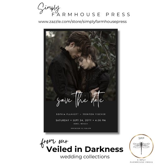 Donker humeurig minimale foto bruiloft save the date