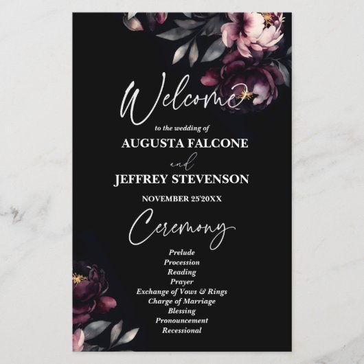 Donker humeurig noir elegant trouwprogramma (Voorkant)