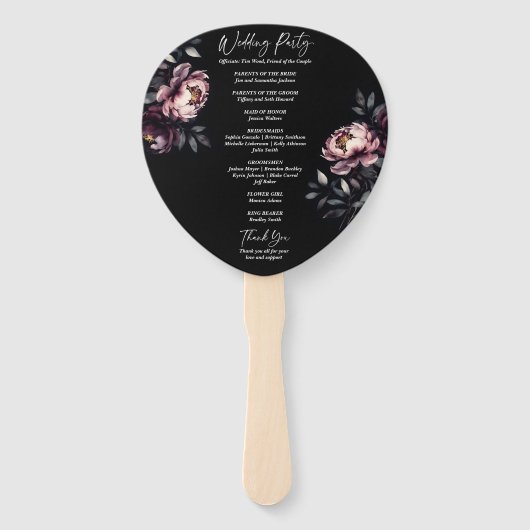 Donker humeurig noir elegant trouwprogramma handwaaier (Achterkant)