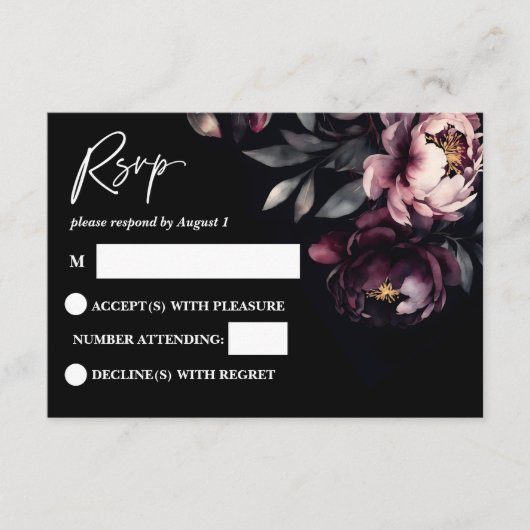 Donker humeurig noir elegante bruiloft RSVP-kaart Informatiekaartje (Voorkant)
