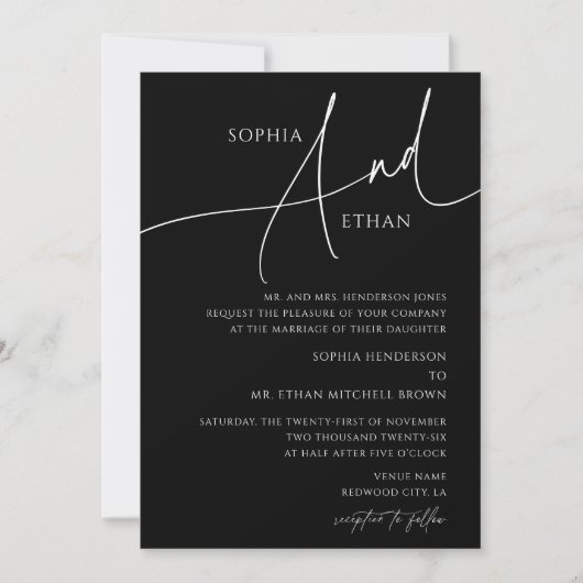 Donker humeurig romantisch formeel bruiloft zwart kaart (Voorkant)