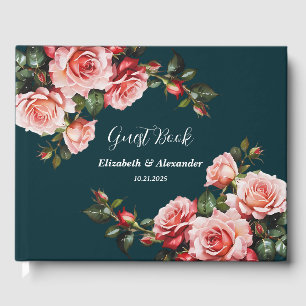 Donker humeurig roze en rode rozen blauwgroen brui gastenboek