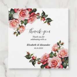 Donker humeurig roze en rode rozen bruiloft bedankjes labels