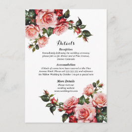 Donker humeurig roze en rode rozen bruiloft informatiekaartje