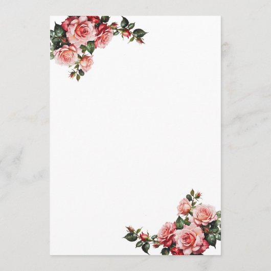 Donker humeurig roze en rode rozen bruiloft menu (Achterkant)