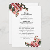 Donker humeurig roze en rode rozen bruiloft menu (Voorkant / Achterkant)