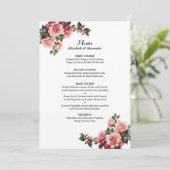 Donker humeurig roze en rode rozen bruiloft menu (Staand voorkant)