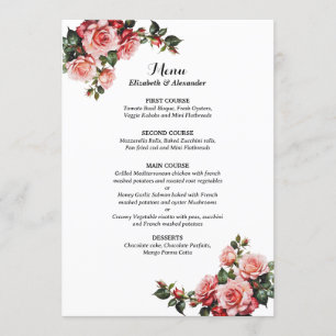 Donker humeurig roze en rode rozen bruiloft menu