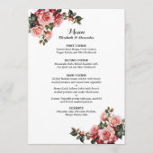 Donker humeurig roze en rode rozen bruiloft menu (Voorkant)