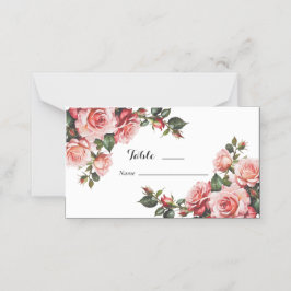 Donker humeurig roze en rode rozen bruiloft plaatskaartje