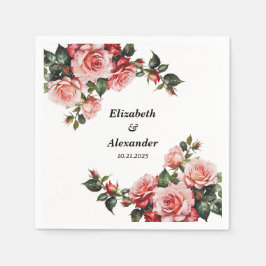 Donker humeurig roze en rode rozen bruiloft servet