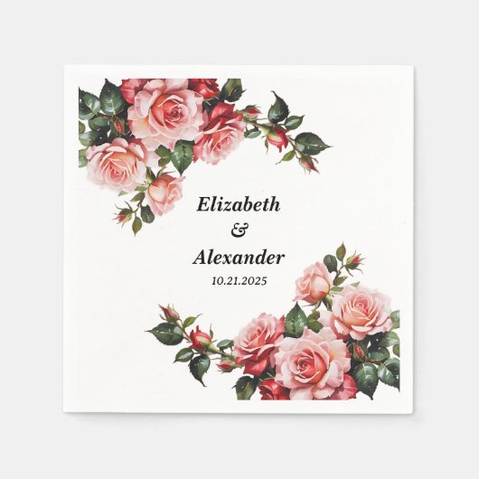 Donker humeurig roze en rode rozen bruiloft servet (Voorkant)