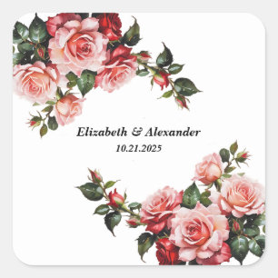 Donker humeurig roze en rode rozen bruiloft vierkante sticker