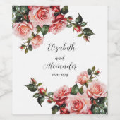 Donker humeurig roze en rode rozen bruiloft wijn etiket (Enkel label)