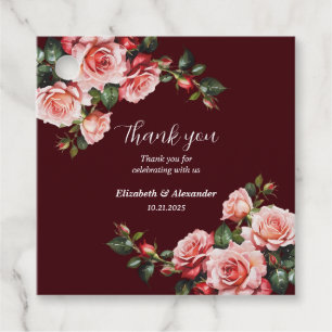 Donker humeurig roze en rode rozen kastanjebruin b bedankjes labels