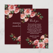 Donker humeurig roze en rode rozen kastanjebruin b bedankkaart (Voorkant / Achterkant)