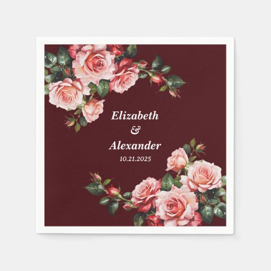 Donker humeurig roze en rode rozen kastanjebruin b servet (Voorkant)