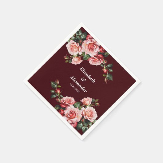 Donker humeurig roze en rode rozen kastanjebruin b servet (Hoek)