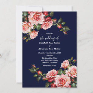 Donker humeurig roze en rode rozen marine blauw br kaart