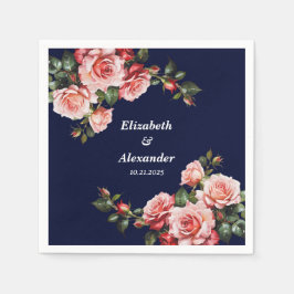 Donker humeurig roze en rode rozen marine blauw br servet