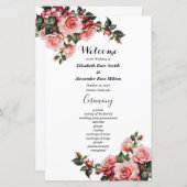 Donker humeurig roze rode rozen bruiloft programma (Voorkant / Achterkant)