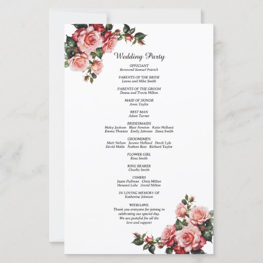 Donker humeurig roze rode rozen bruiloft programma (Achterkant)