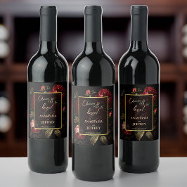 Donker humeurig  rozen gothic bruiloft wijn etiket