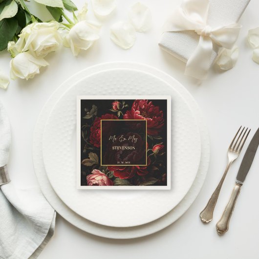 Donker humeurig  rozen monogram gedrukt servet