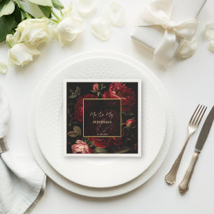 Donker humeurig  rozen monogram gedrukt servet