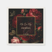 Donker humeurig  rozen monogram gedrukt servet (Voorkant)