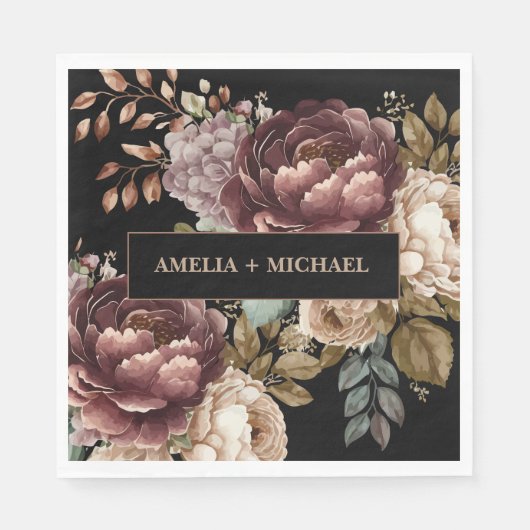 Donker humeurig waterverf bloemenbruiloftsfeest he servet (Voorkant)