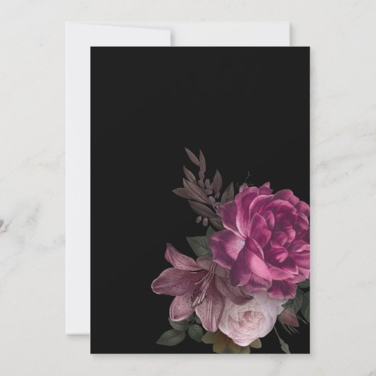 Donker humeurig Waterverf bloemenzwart Trouwen Kaart (Achterkant)