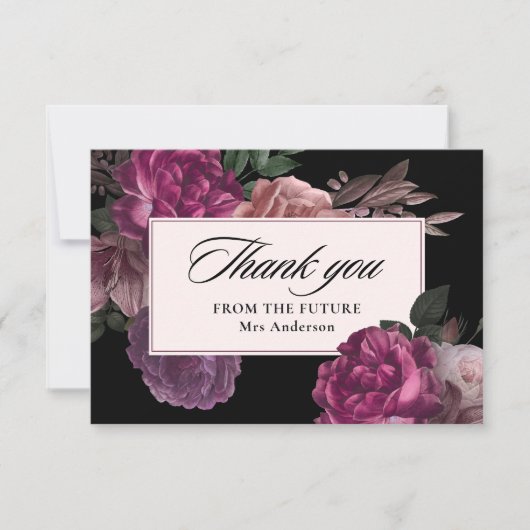 Donker humeurig waterverf bloemenzwart Vrijgezelle Bedankkaart (Voorkant)