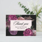 Donker humeurig waterverf bloemenzwart Vrijgezelle Bedankkaart (Staand voorkant)