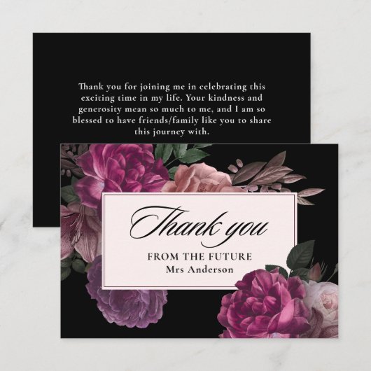 Donker humeurig waterverf bloemenzwart Vrijgezelle Bedankkaart (Voorkant / Achterkant)