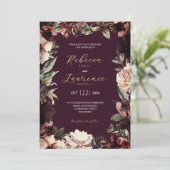 Donker humeurige waterverf bloemenbruiloft uitnodi kaart (Staand voorkant)
