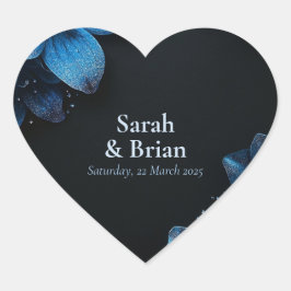 Donker huwelijkscadeau sticker glitter blauw bloem