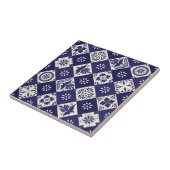 Donker Indigo Beige Mexicaanse Bloemrijke Vogels T Tegeltje (Zijkant)