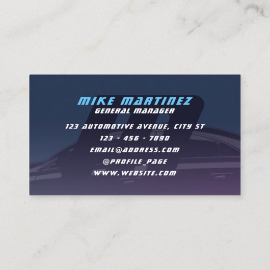 Donker indigo blauw automotive monogram visitekaartje (Achterkant)