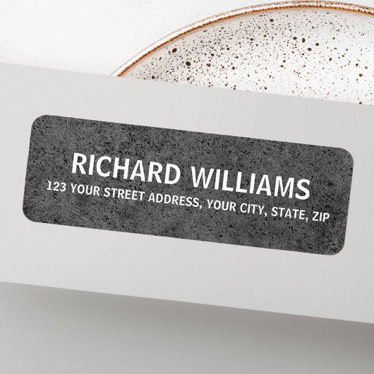 Donker industrieel beton masculinair terugkeeradre etiket